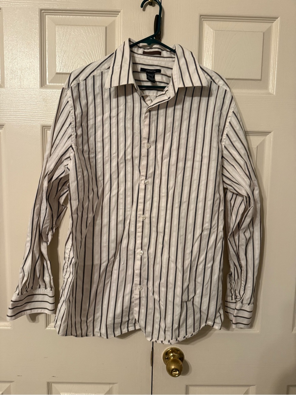 Claiborne White Dress Shirt with Black Vertical Stripes